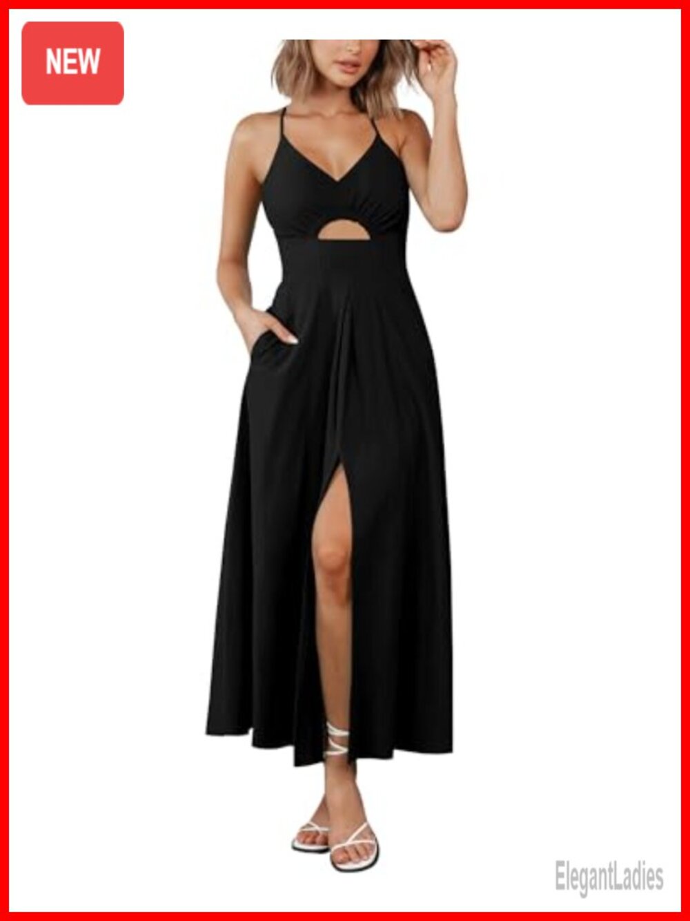 Spaghetti Strap Cutout Maxi Dress Sleeveless V-Neck A-Line Summer Beach Vacation